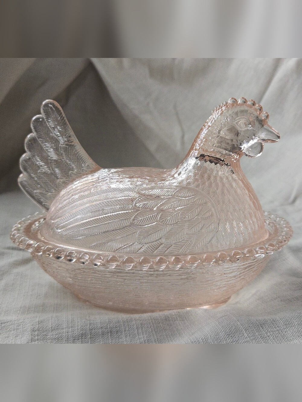 Vintage Indiana Glass pink "Hen on Nest" covered candy dish